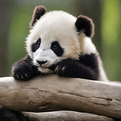 Fototapeta premium giant panda eating bamboo