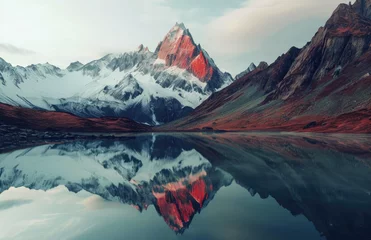 Foto auf Leinwand a mountain is reflected in water under sky light © Kien