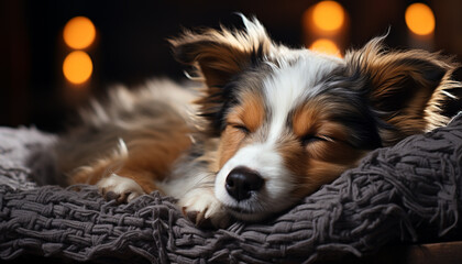 Cute puppy sleeping, fluffy fur, eyes closed, purebred dog generated by AI