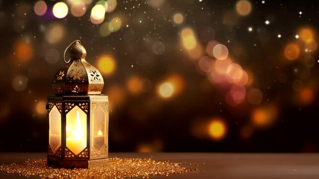 Ramadan lantern scene with blur background, animated virtual repeating seamless 4k