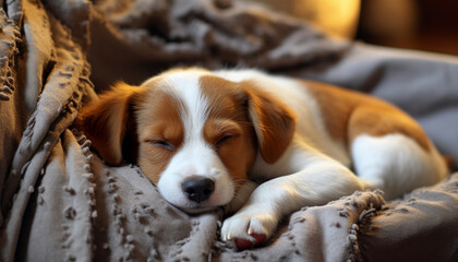 Obraz premium Cute puppy sleeping, small and fluffy, nature playful friend generated by AI