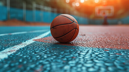 Basketball on a basketball court, generative ai.