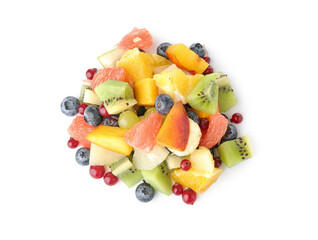 Heap of fresh fruit salad on white background