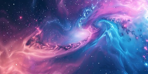 Cosmic abstract background, with swirling hues of pink, blue, and purple