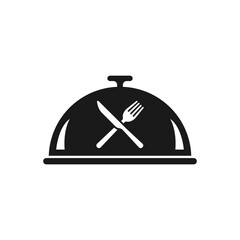 Food cloche with knife and fork icon flat style isolated on white background. Vector illustration