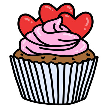 Valentine Cupcake Doodle Art Drawing Vector Illustration