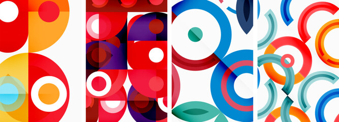 Circles and rings geometric backgrounds. Posters for wallpaper, business card, cover, poster, banner, brochure, header, website