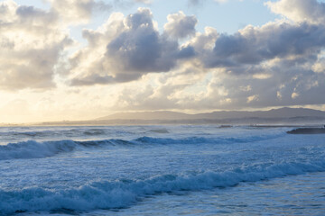 Sunset at the beach in Portugal. Ocean lanscape with waves. Sunset on the atlantic coast of portugal, sunset, portugal, atlantic.