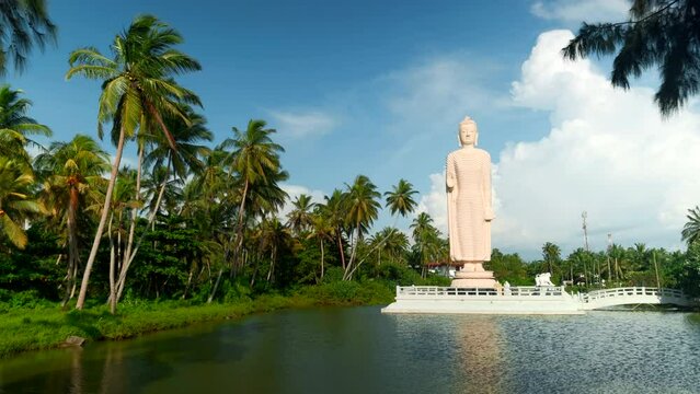 Peraliya Buddha Statue, the Tsunami Memorial in Hikkaduwa, Sri Lanka. Action. Touristic attraction, famous landmark.