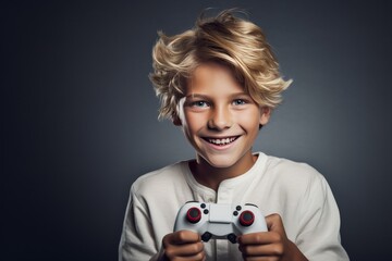 Focused Caucasian man exhibits his enthusiasm for gaming, skillfully manipulating a joystick, his dedication to immersive world of virtual entertainment. Generative AI.