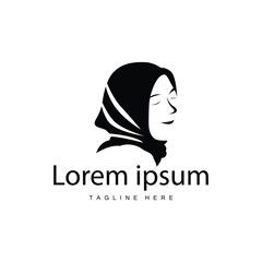 Simple Muslim clothing hijab logo design minimalist black silhouette