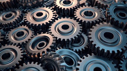 A lot of metal gears factory industry abstract. copy space for text.