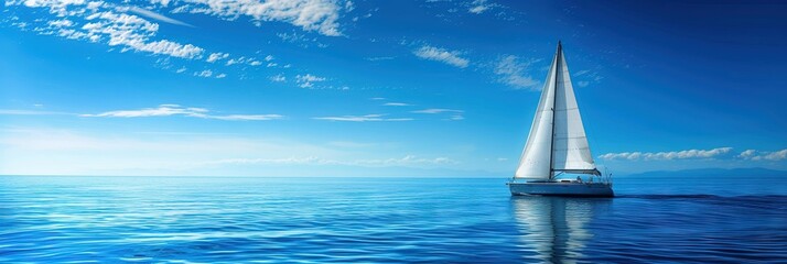 sailboat sailing on the ocean blue with blue skies and plenty of copy space