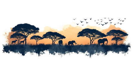 Wildlife Silhouette on isolated Background, Jungle Life, International Wildlife Day, World Animals Day, Generative Ai