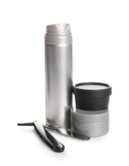 Set of shaving accessories isolated on white background