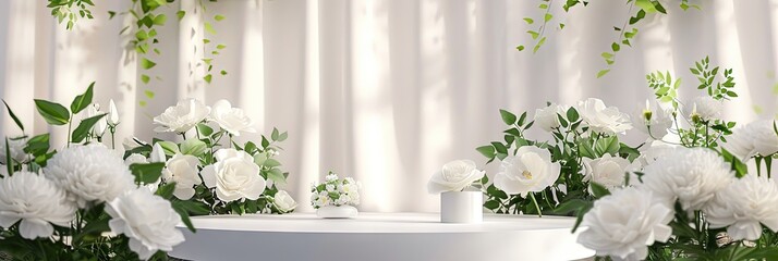 white rose Floral podium 3D mockup concept for product placement for ad and marketing copy