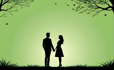 Couple silhouette. soft green background with copy space. Generative AI