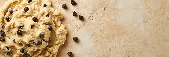 Chocolate Chip cookie dough on solid background with copy space - obrazy, fototapety, plakaty