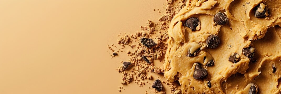 Chocolate Chip cookie dough on solid background with copy space