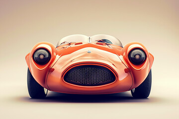 3D cute small car front view with mouth and eyes 
