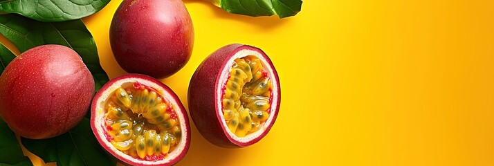 passionfruit on solid background with copy space