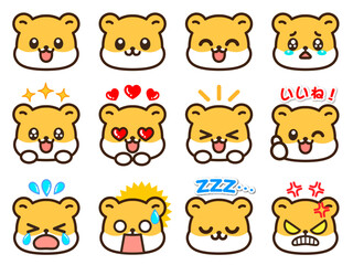 かわいいハムスターの喜怒哀楽表情顔アイコンイラスト素材