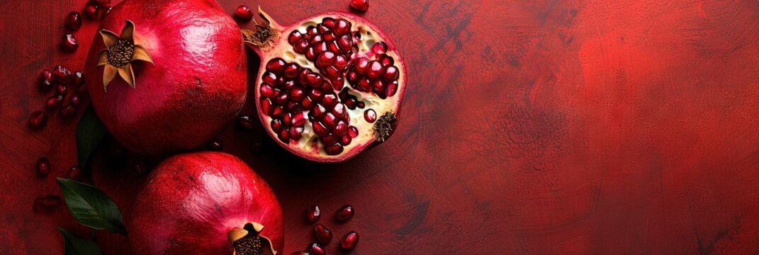 pomegranate on solid background with copy space