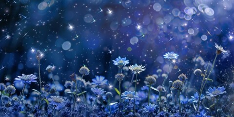 Fototapeta na wymiar Starry night petals, with dark blues and sparkling whites
