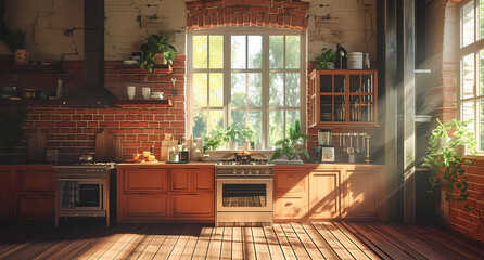 the kitchen has a wooden floor