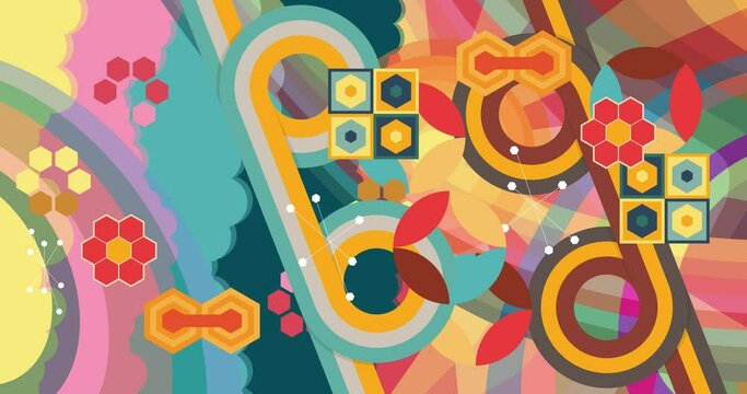 Groovy retro 70s Background animation. Colorful 1970s art video. Minimalistic Vintage Old-fashioned rainbow color artwork.
