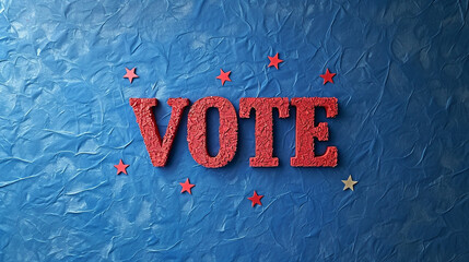 VOTE Text Art on Blue Background in Patriotic American Color Scheme (Red, White, and Blue) - Election 2024 Concept for Voting
