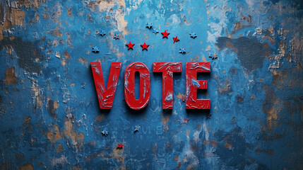 VOTE Text Art on Blue Background in Patriotic American Color Scheme (Red, White, and Blue) - Election 2024 Concept for Voting