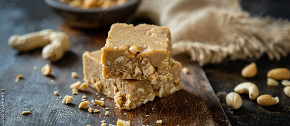 Sticker Sunflower and peanut halva displayed on a cutting surface, a calorific treat with an oriental touch.