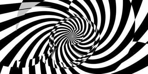 Hypnotic spiral pattern, with intertwining lines in black and white