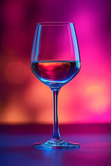 A glass of wine, magenta solid color background, generative ai