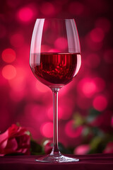 A glass of wine, magenta solid color background, generative ai