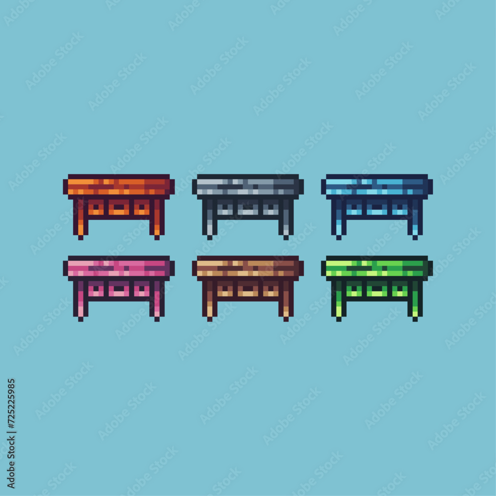 Poster pixel art sets icon of drawer variation color.drawer table icon on pixelated style. 8bits perfect fo