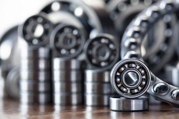 Metal radial ball bearings close-up for mechanical engineering, machine tools and large equipment...