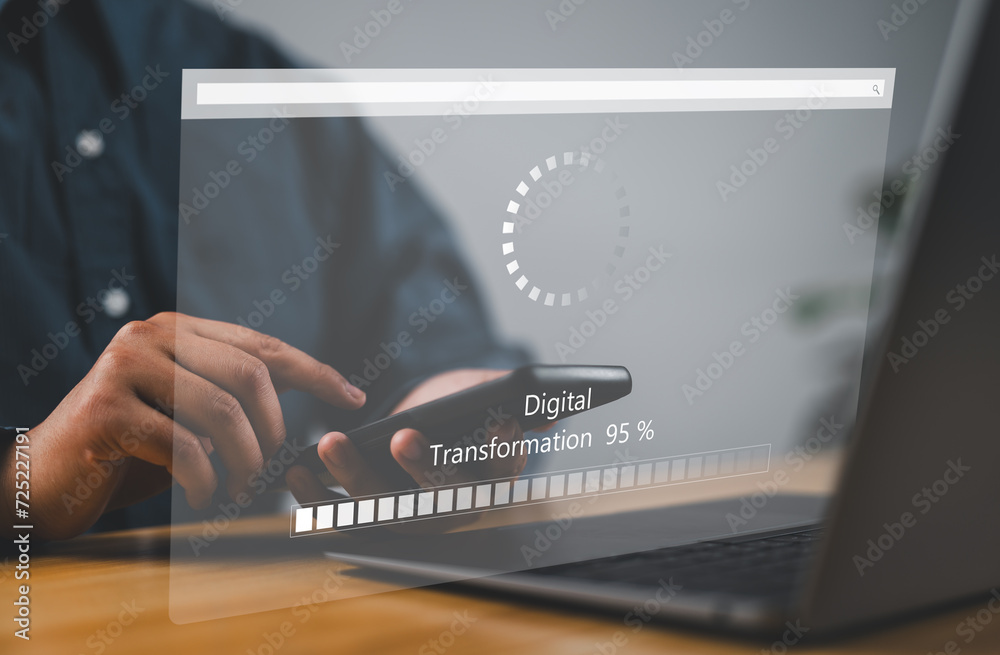 Leinwandbilder Digital transformation change management, internet of things. New technology big data and business process strategy, automate operation, digitalization technology concept with progress bar.