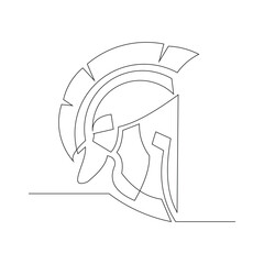 Continuous single line sketch drawing of knight warrior sparta helmet mask. One line art of ancient military soldier armor greek roman vector illustration