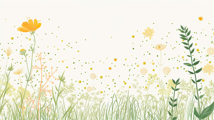 春の野原のようなボタニカルのイラスト背景