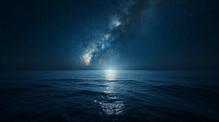 The sea atmosphere at night is so dark that the stars can be clearly seen. - obrazy, fototapety, plakaty