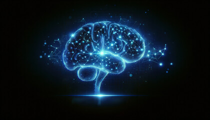 Blue Energy Sphere Illuminating Abstract Light Background with Brain and Lightning Elements