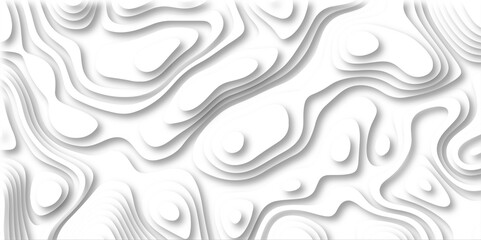 3D Papercut Stylized White topographic contour scheme and terrain. Topography grid map. Contour map background. Geographic line mountain relief. Abstract lines or wavy backdrop background.