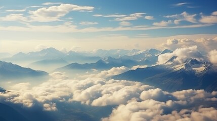 Mountain Landscape Covered with white clouds. Blurred Background.