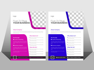 Obraz premium Modern flyer template design set, a bundle of 2 templates of different colors.