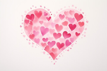 Romantic watercolor valentines day card with pink and red hearts