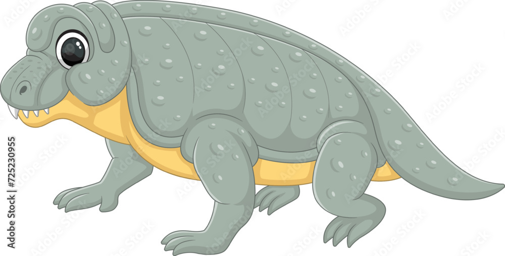 Poster cartoon anteosaurus dinosaur on white background