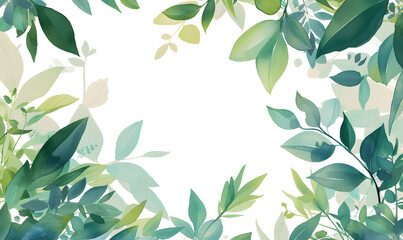 Green leaves watercolor background invitation template, Generative AI	 - obrazy, fototapety, plakaty