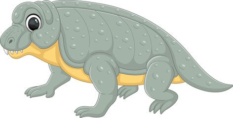 Cartoon anteosaurus dinosaur on white background
